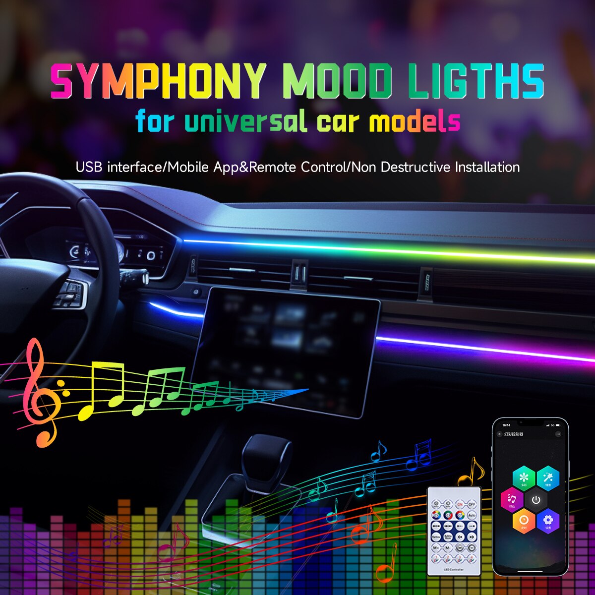Car LED Ambient Light USB 64 C - Led El Wire review and price